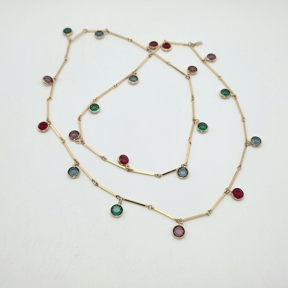 Vtg SWAROVSKI Station Necklace Multi-Color Crystals‎ 18k Yellow Gold Plate 36" - Picture 9 of 14